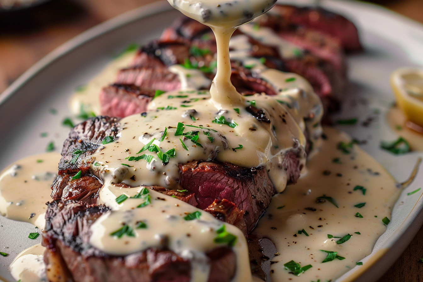 Pan-Seared New York Strip Steak with Gorgonzola Cream Sauce